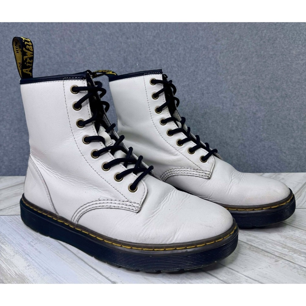Doc Martens White Zavala Leather Combat Boot Lace Up Women's 8‎ Mens 9 AW004